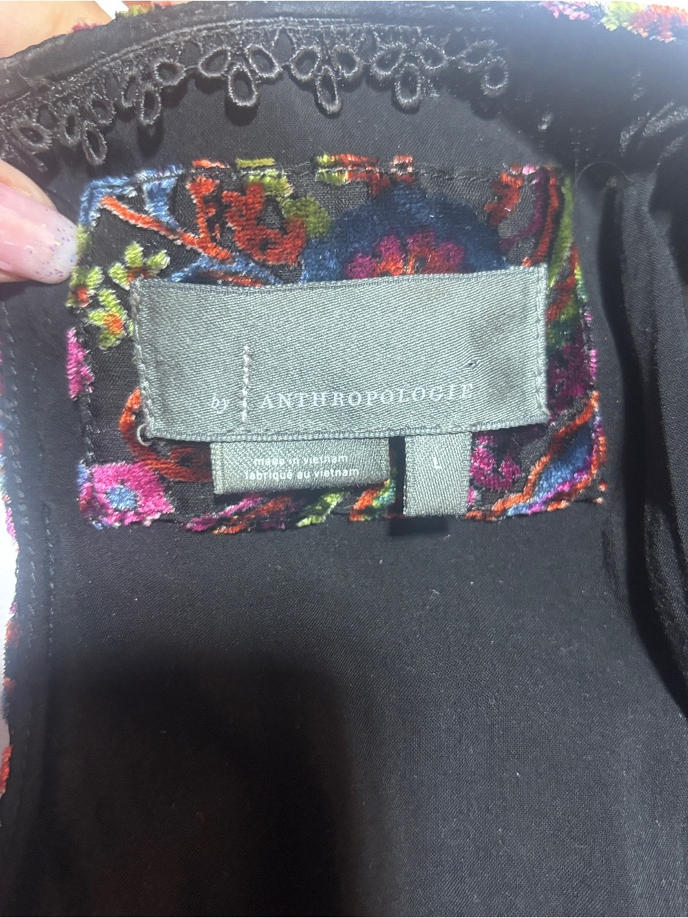 Anthropologie Mona Burnout Velvet Mini Dress Black Floral Boho Puff Sleeve L - Picture 7 of 13